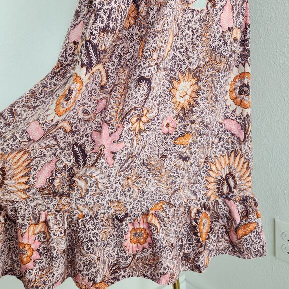 Madewell Boho Floral Thanksgiving Turkey Print Ruffle Midi Fall Dress M/L - Picture 3 of 12